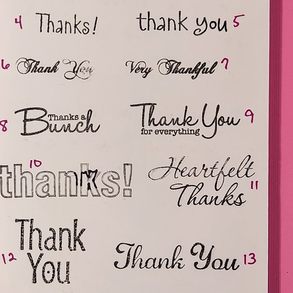 #187 THANK YOU STAMP SET: 13 THANK YOU SENTIMENTS, FRIENDSHIP - Picture 3 of 4